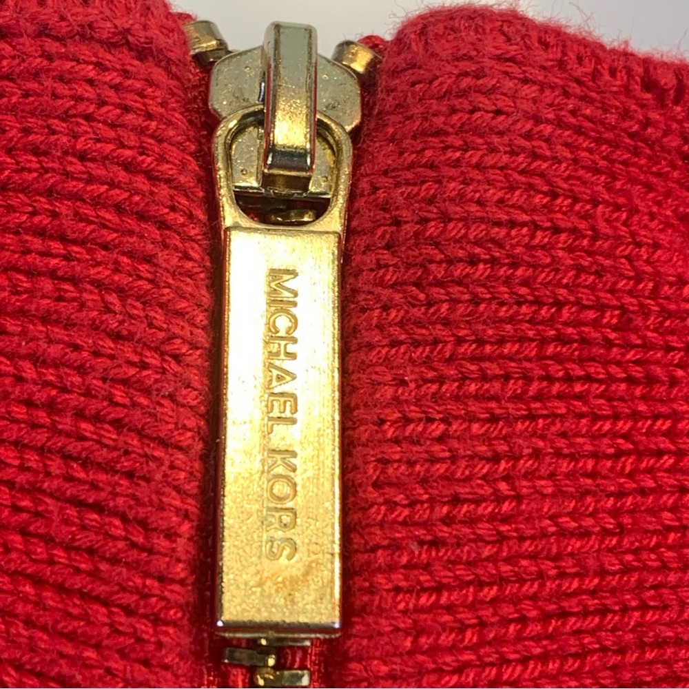 Michael By Michael Kors Knit Tunic Sweater Womens Large Red Back Zip Side‎ Slits - Picture 4 of 14